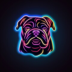 Bulldog. Neon outline icon with a light effect