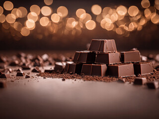 chocolate bars composition with bokeh background