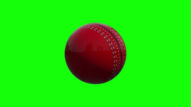 3D cricket ball slowly rolling on the spot. A shiny red cricket ball in a continuous loop roll is perfect for sports advertising. 4K clip at 30 fps for smooth motion with a green screen.