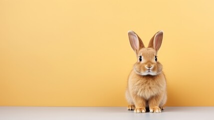 Obraz premium cute animal pet rabbit or bunny brown color smiling and laughing isolated with copy space for easter background, rabbit, animal, pet, cute, fur, ear, mammal, background, celebration, generate by AI