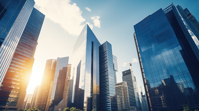 modern office skyscraper. high-rise building with glass facade. Finance concept and economic background.