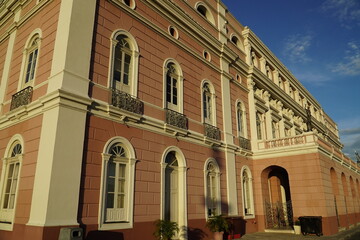 Details of the facade of the Amazonas Theater in Manaus, Amazonas, Brasil. Famous landmark of the capital of the Amazon state. It was built until 1896, when the city was very rich.