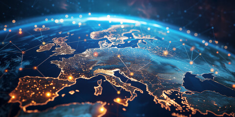 Abstract digital map of Western Europe, concept of European global network and connectivity, data transfer and cyber technology, information exchange and telecommunication
