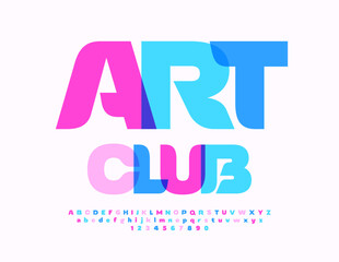 Vector creative sign Art Club with Watercolor Font. Bright Alphabet Letters and Numbers set.