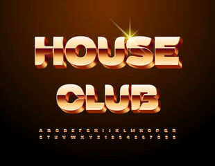 Vector premium logo House Club. Trendy Gold Font. Cool 3D Alphabet Letters and Numbers set.