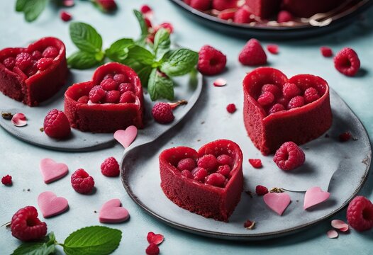  red raw food vegan dried raspberries dessert concept heart top healthy rose mint cakes delicious shaped view love flowers