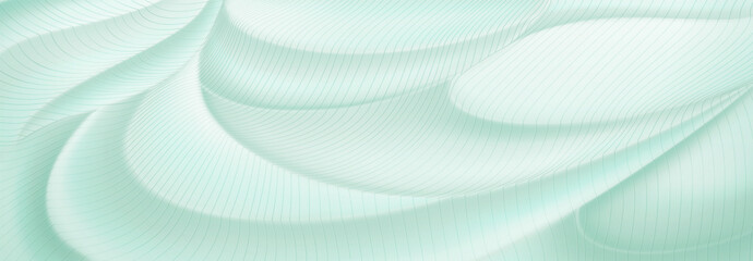 Abstract background of soft curved surfaces in light green tones covered with a grid of thin parallel lines
