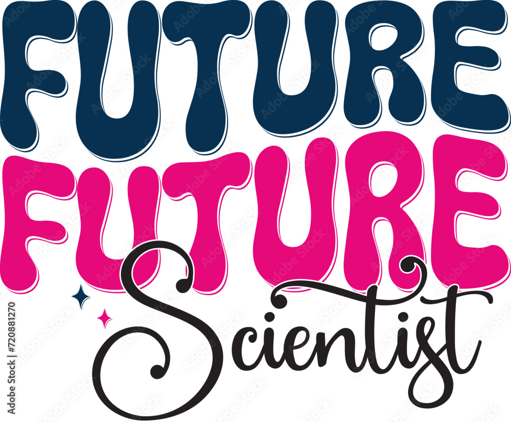Fototapete retro bold colorful wavy science sublimation typography on white background for ready print on t-shi