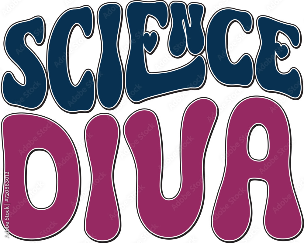 Fototapete retro bold colorful wavy science sublimation typography on white background for ready print on t-shi