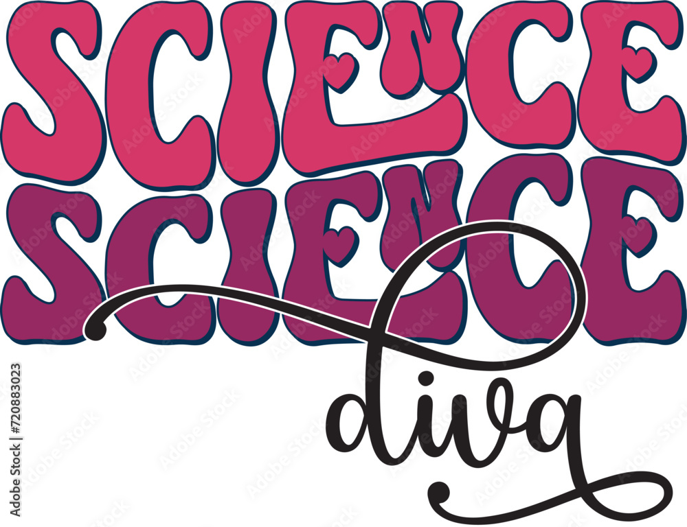 Fototapete retro bold colorful wavy science sublimation typography on white background for ready print on t-shi