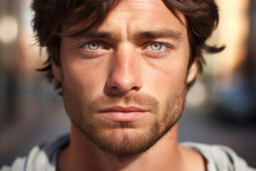 Obraz premium Portrait of a handsome young man with a beard in the city