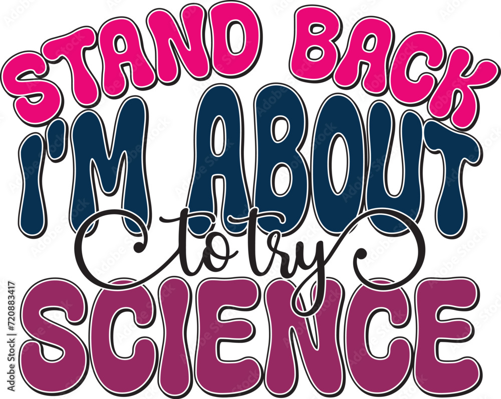 Fototapete retro bold colorful wavy science sublimation typography on white background for ready print on t-shi