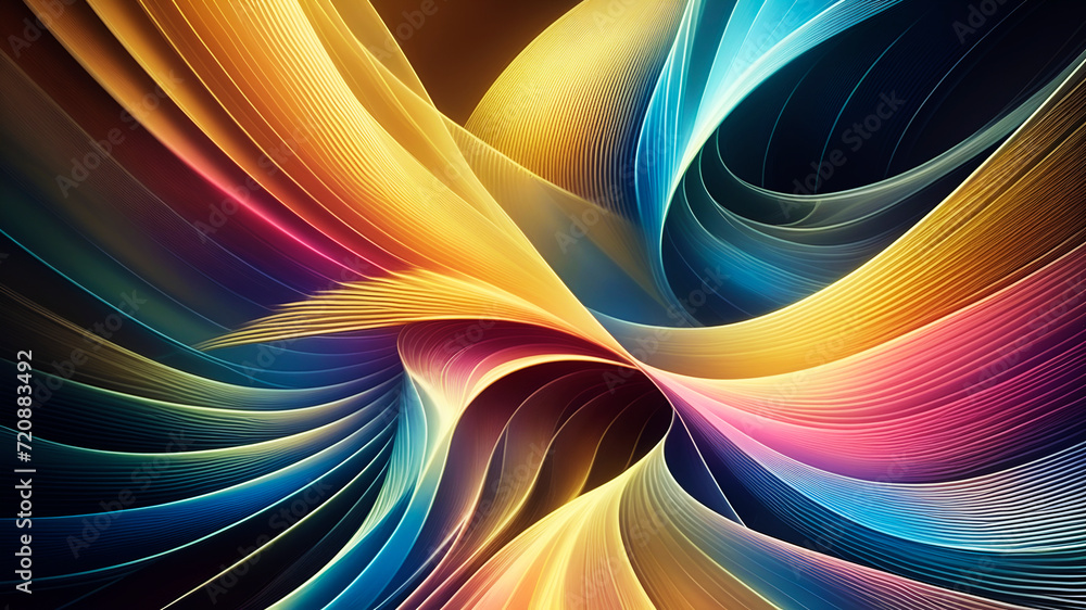 Wall mural fractal burst background, abstract texture wallpaper and background with waves and curves in vivid c