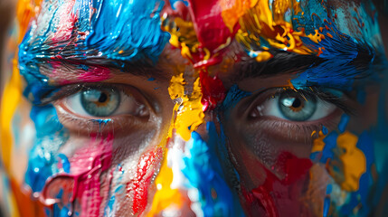 a person face covered with different colors