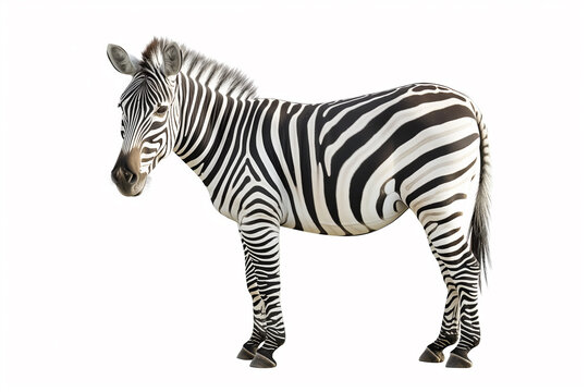 A stunning, high-resolution image of a zebra isolated on a white background, showcasing its iconic black and white stripes