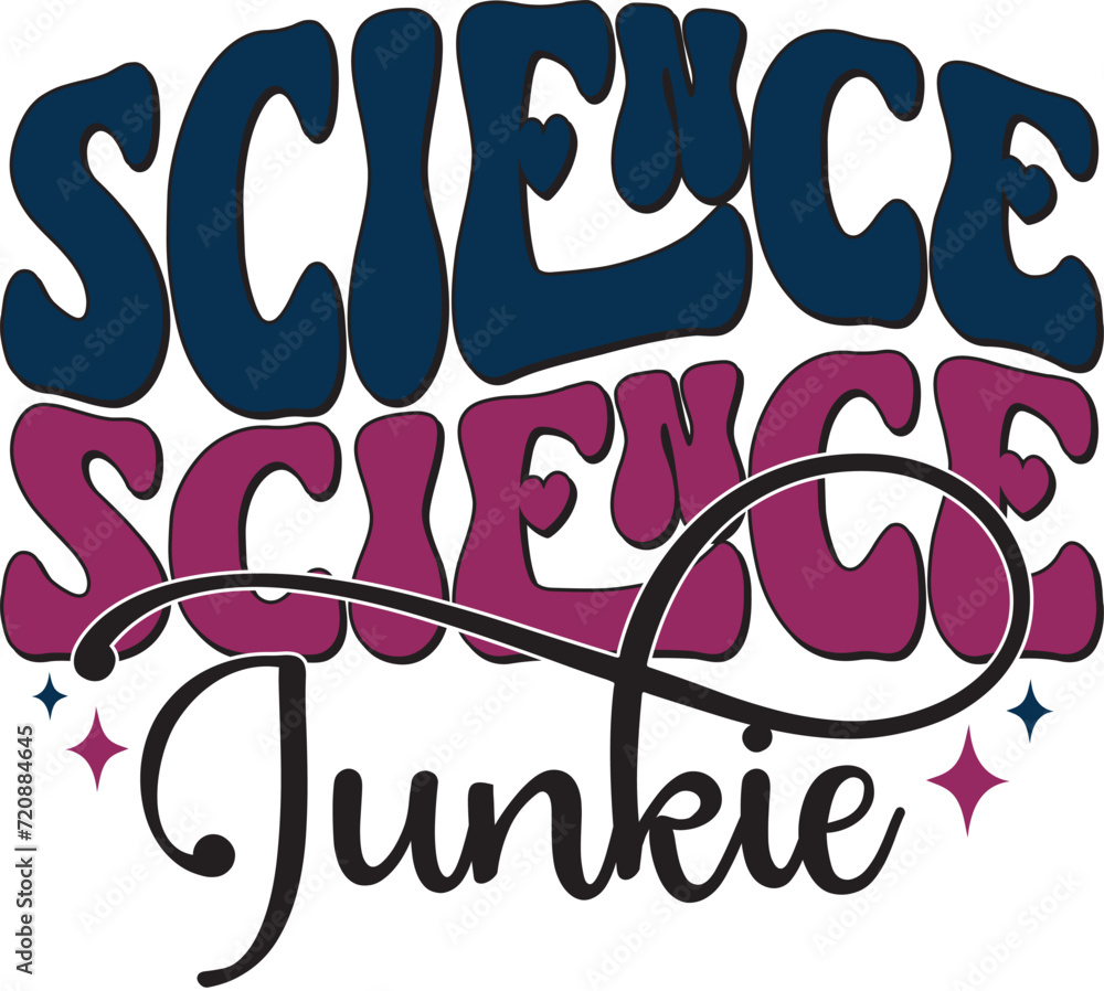 Fototapete retro bold colorful wavy science sublimation typography on white background for ready print on t-shi