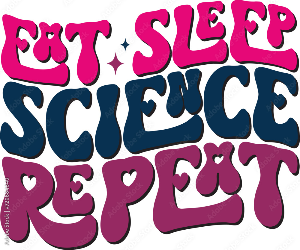 Fototapete retro bold colorful wavy science sublimation typography on white background for ready print on t-shi