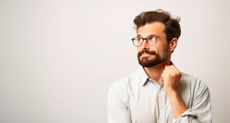 Portrait of a handsome young man in glasses on a white background