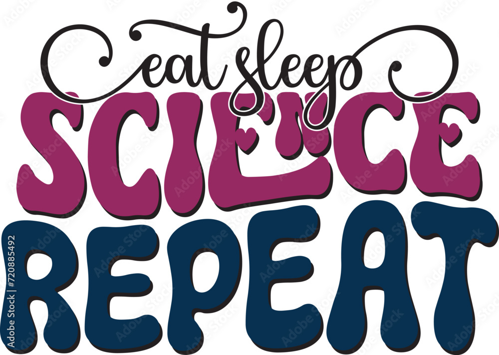 Fototapete retro bold colorful wavy science sublimation typography on white background for ready print on t-shi