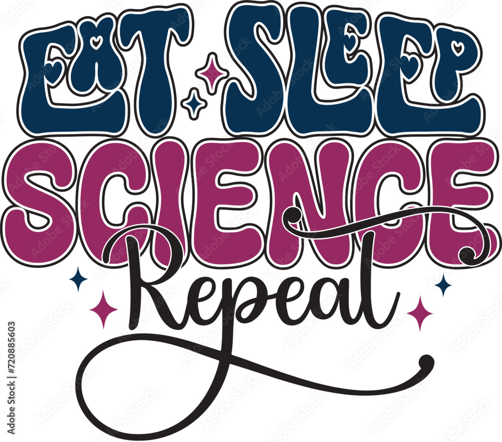Fototapete retro bold colorful wavy science sublimation typography on white background for ready print on t-shi