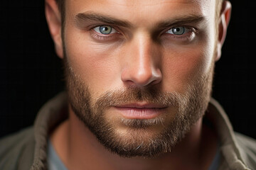 Fototapeta premium Close-up portrait of a handsome young man with beard and mustache