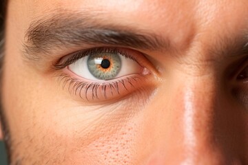 Obraz premium Close-up of young man's eye with contact lenses, isolated on white