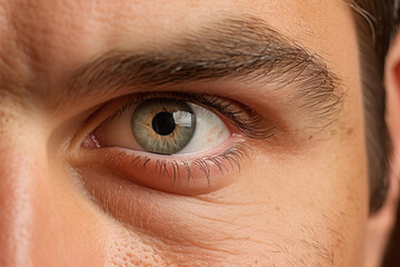 Obraz premium Close-up of a man's eye with long eyelashes.