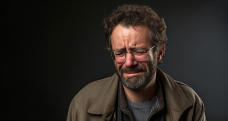 Fototapeta premium Portrait of a man with glasses and a beard on a black background