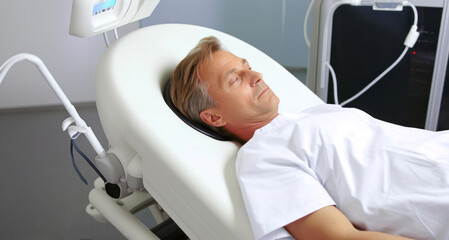Obraz premium Portrait of a male patient lying at the x-ray machine