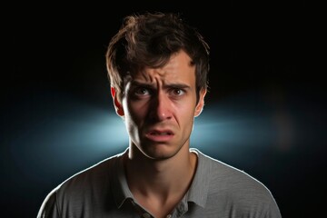 Portrait of a young man on a dark background. Facial expressions.