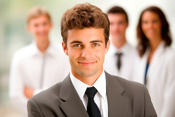 Portrait of a smiling young businessman with his colleagues in the background