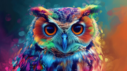 portrait of a owl with vibrant colors 