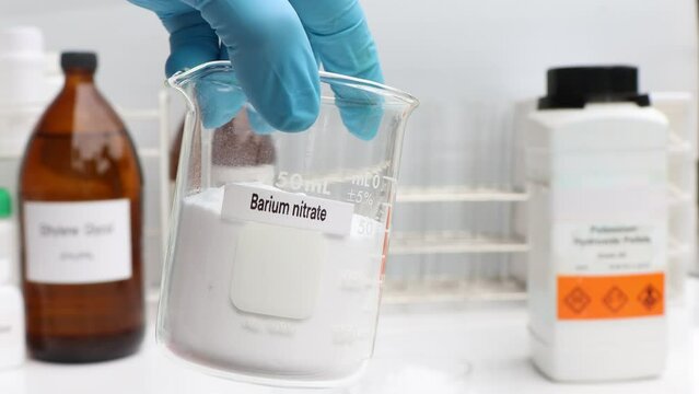 Barium nitrate in chemical container , chemical in the laboratory and industry, Raw materials used in production or analysis