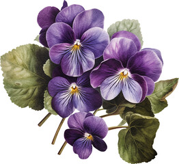 Fototapeta na wymiar Violets flowers vintage watercolor created with Generative AI technology