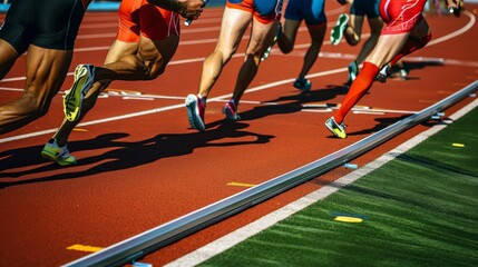 Fototapeta premium Relay runners passing batons on track