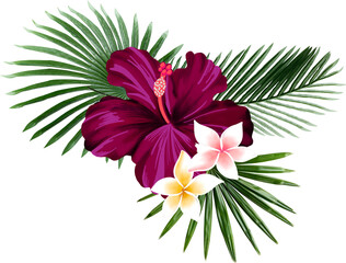 Hibiscus, plumeria and palms floral bouquet