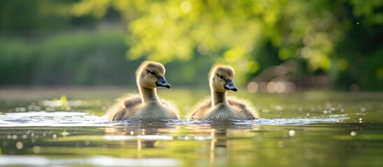 Pair of young geese. - obrazy, fototapety, plakaty