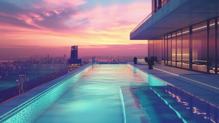 Swimming pool on top of roof deck building.