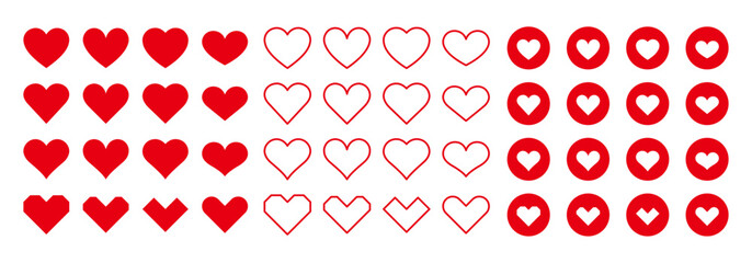 Simple red heart icon set - obrazy, fototapety, plakaty