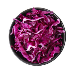 Obraz premium Bowl with shredded red cabbage isolated on white, top view