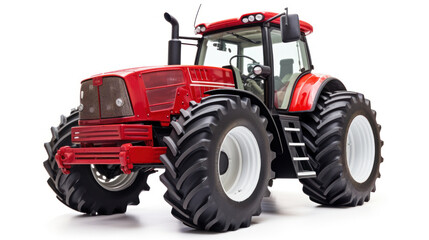 Obraz premium Big red agricultural tractor, front view isolated on transparent and white background.PNG image.