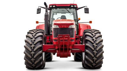 Obraz premium Big red agricultural tractor, front view isolated on transparent and white background.PNG image.