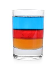 Shooter in shot glass isolated on white. Alcohol drink
