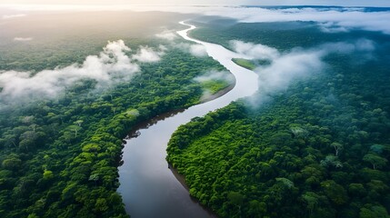 Brazil Amazon Rainforest Basin Aerial View Landscape. (Generative AI). - obrazy, fototapety, plakaty