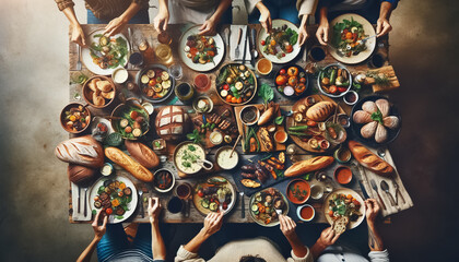 Shared Moments Over a Bountiful Spread of International Cuisine