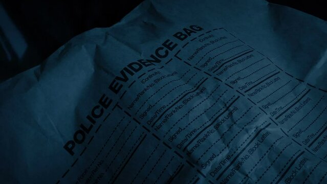 Police Evidence Bag In Dark Office
