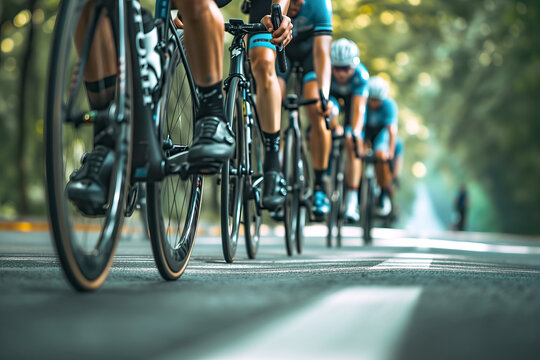 Group Of People Riding Bikes Down A Busy City Street