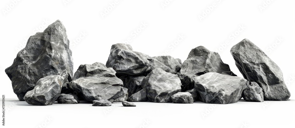 Aufkleber Grey Rocks on Isolated White Background - A Stunning Display of Grey Rocks Standing Alone on a Serene Isolated White Background