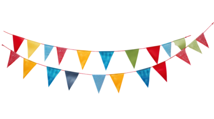 Colorful pennant chain isolated on transparent and white background.PNG image.