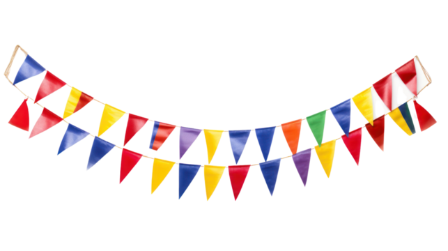Colorful pennant chain isolated on transparent and white background.PNG image.